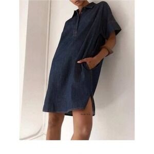 Paper Label Vlada Denim Shirt Dress Blue Cotton Short Sleeve‎ Shift Size Medium